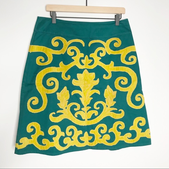 Boden Dresses & Skirts - Boden green & yellow a-line appliqué skirt